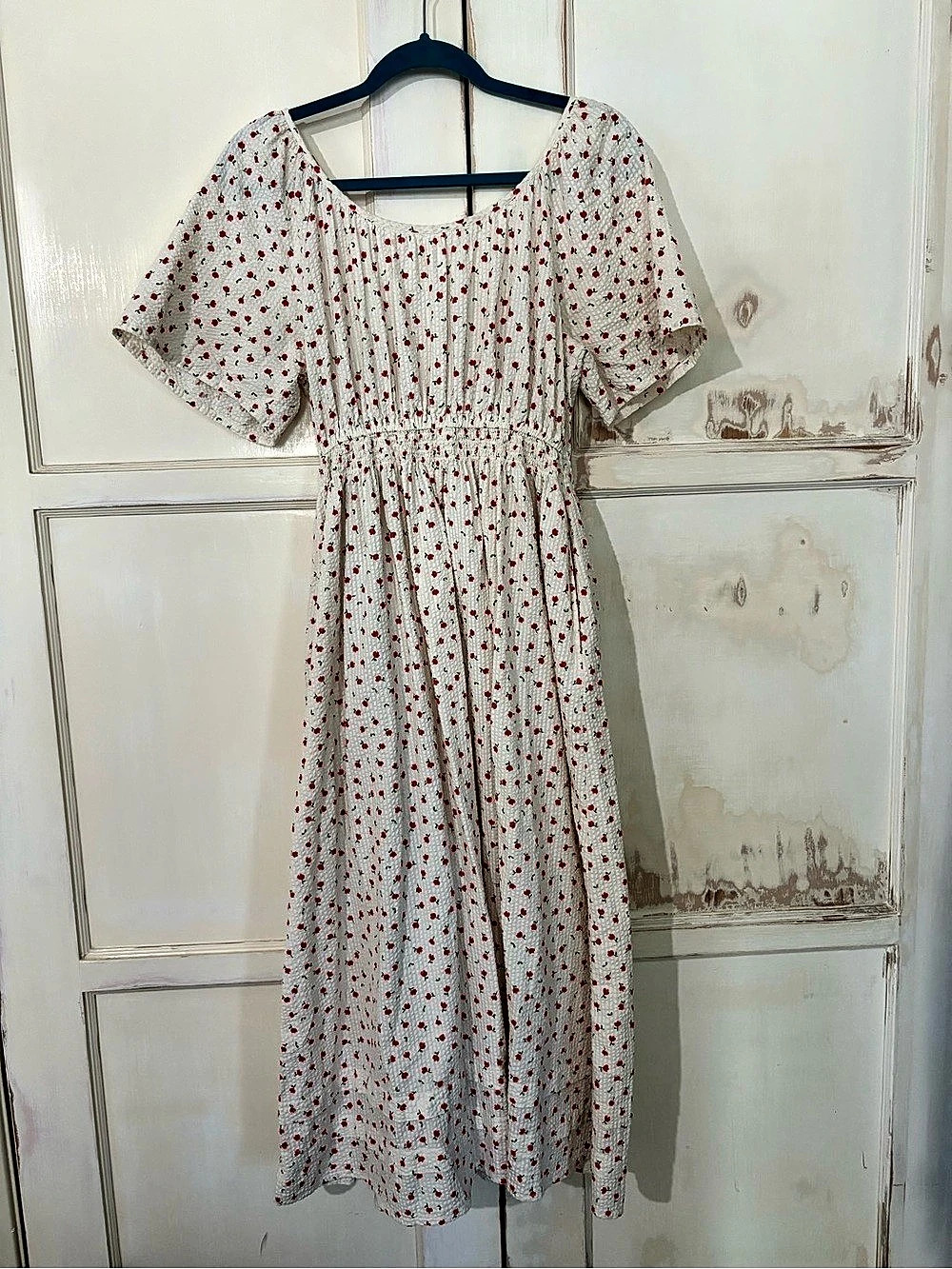 Hanna Andersson Floral Cotton Maxi Dress in White & Red Size Small Like New